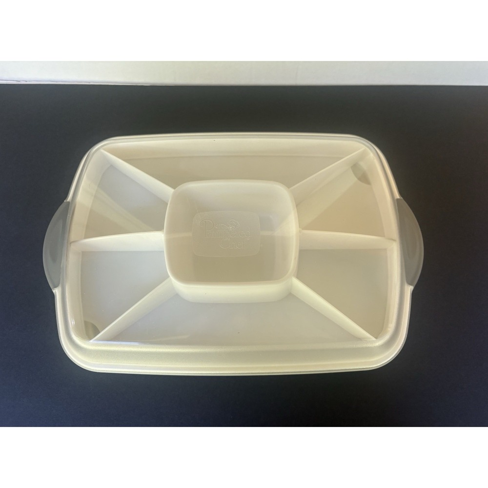 Pampered Chef Cool & Serve Rectangular Divided Serving Tray w/ Lid 100375